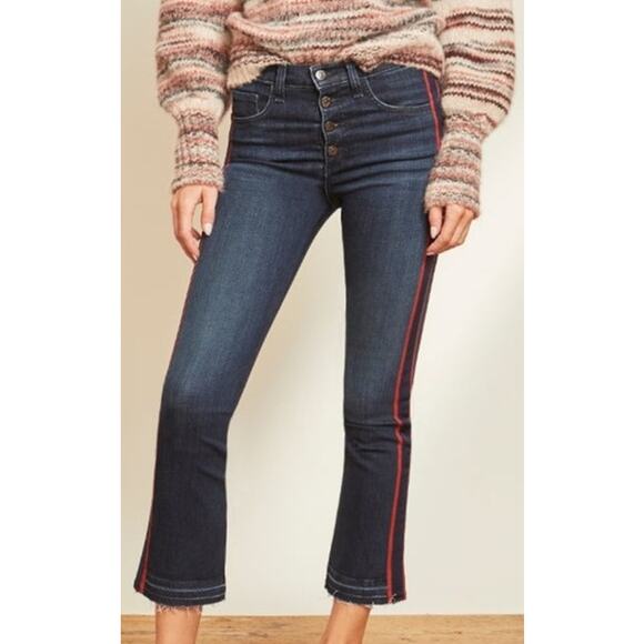 Veronica Beard Jeans Carolyn Baby Boot Button Fly Orange Navy Striped Womens 25 - Picture 1 of 8